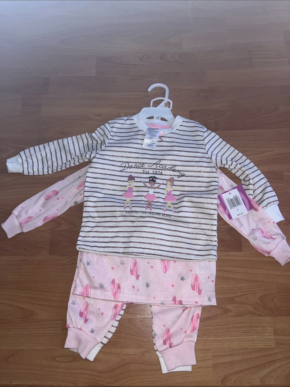 Pink, White & Black Striped Ballet 4pc Pajama Set